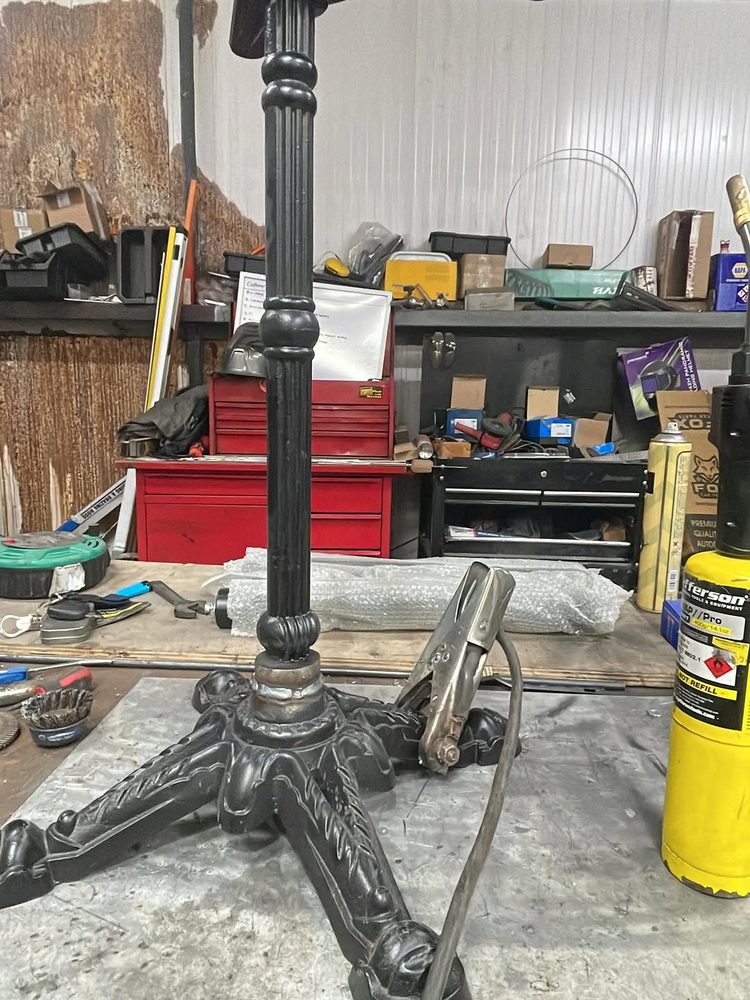 Cast steel table frames fabricated in the workshop